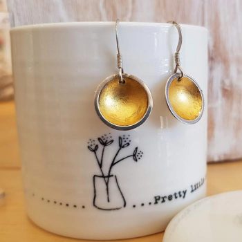 Silver Dome With Gold Leaf Earrings