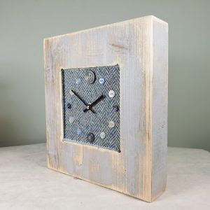 RUSTIC WOODEN CLOCK WITH HARRIS TWEED FACE DETAIL