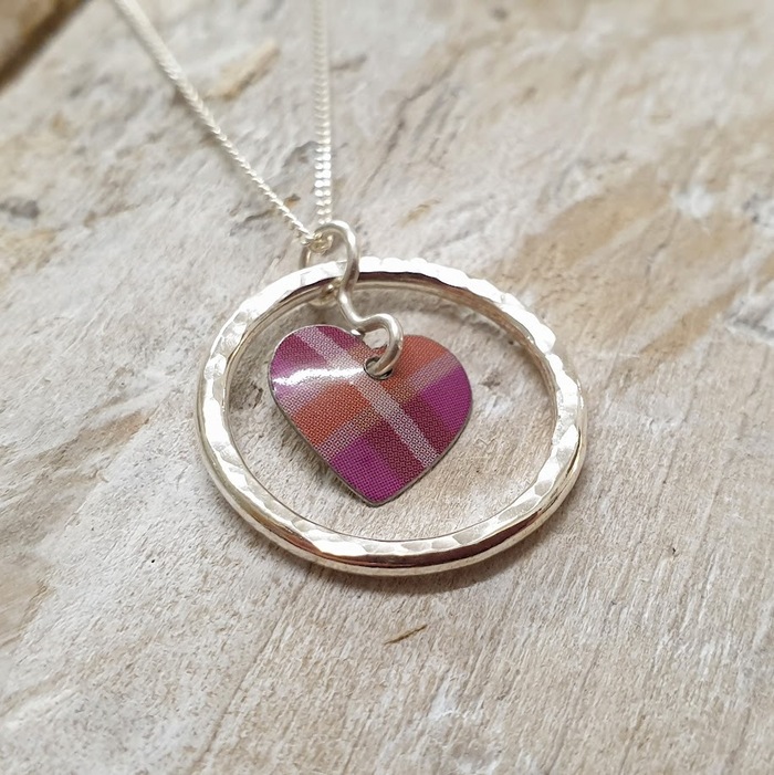 Tartan Heart Pendant with Silver Ring Detail