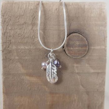 Silver Feather and Pearl Cluster Pendant