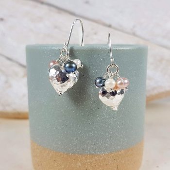 Silver heart and pearl earrings