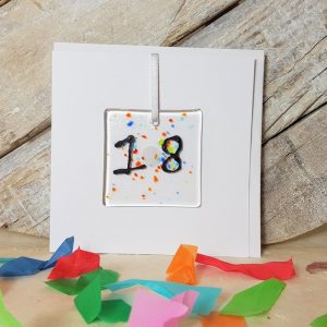 18th Celebration Fused Glass Decoration in a Card,