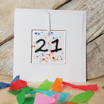 21st Celebration Fused Glass Decoration in a Card