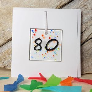 80th Celebration Fused Glass Decoration in a Card
