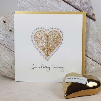 Golden Wedding Anniversary Embroidered Heart