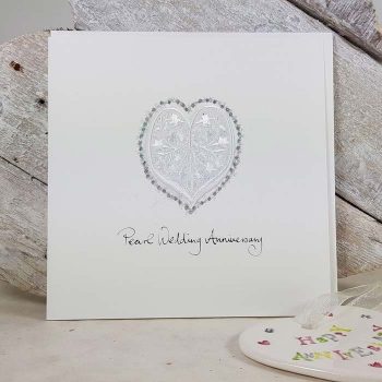 Pearl Wedding Anniversary Embroidered Heart