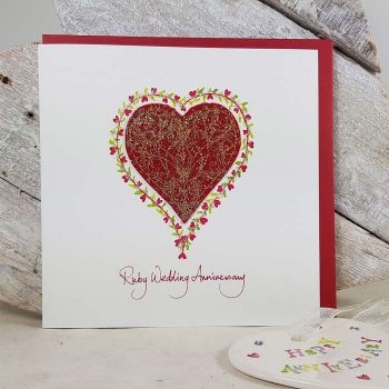 Ruby Wedding Anniversary Embroidered Heart