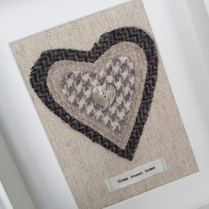 HARRIS TWEED HEART PICTURE…HOME SWEET HOME CHARCOAL