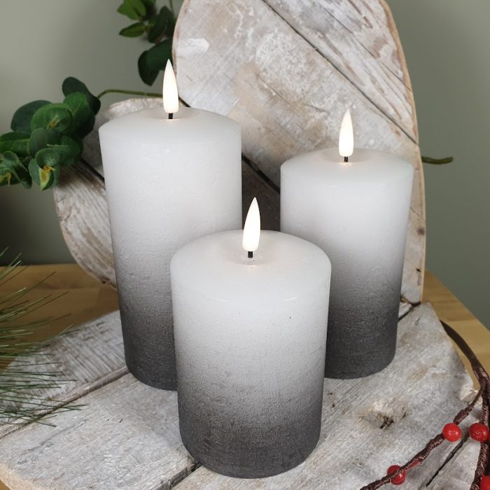 SET OF 3 LED FLICKERING CANDLES GREY OMBRE  DETAIL