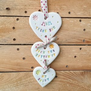 TRIO OF CERAMIC HEARTS THANK YOU FROM THE BOTTOM OF MY HEART