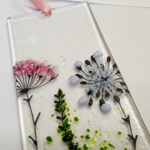 FUSED GLASS WALL HANGING WILD FLOWERS DETAIL