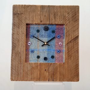 RUSTIC WOODEN CLOCK WITH HARRIS TWEED FACE