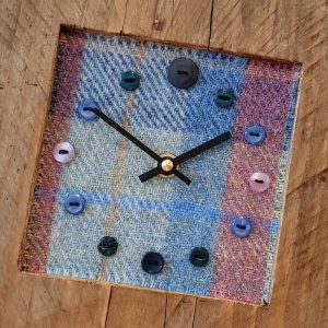 RUSTIC WOODEN CLOCK WITH HARRIS TWEED FACE DETAIL 2