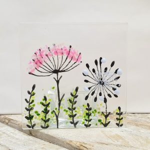 WILD FLOWERS FUSED GLASS TEALIGHT HOLDER