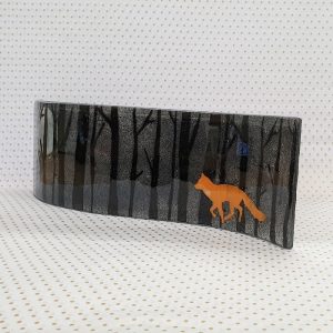 FUSED GLASS CURVED PANEL FOX IN THE FOREST DETAIL