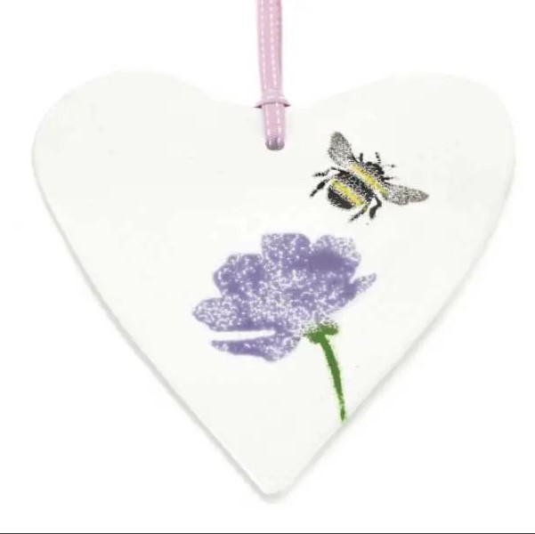 FUSED GLASS HEART BEE ON FLOWER