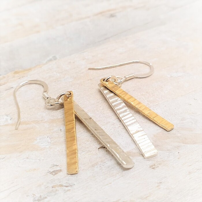 DOUBLE DROP SILVER AND GOLD VERMEIL EARRINGS DETAIL