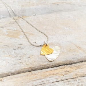 DOUBLE HEART PENDANT SILVER AND GOLD VERMEIL