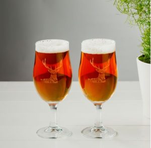 Set of Two Beer Glasses Stag Design