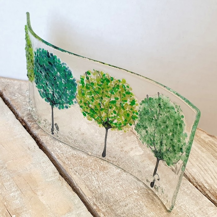 FUSED GLASS CURVE FOUR TREES DETAIL