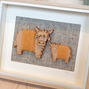 HIGHLAND COO AND CALF HARRIS TWEED PICTURE DETAIL