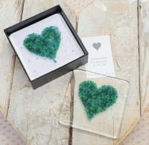 SET OF TWO COASTERS TEAL HEART