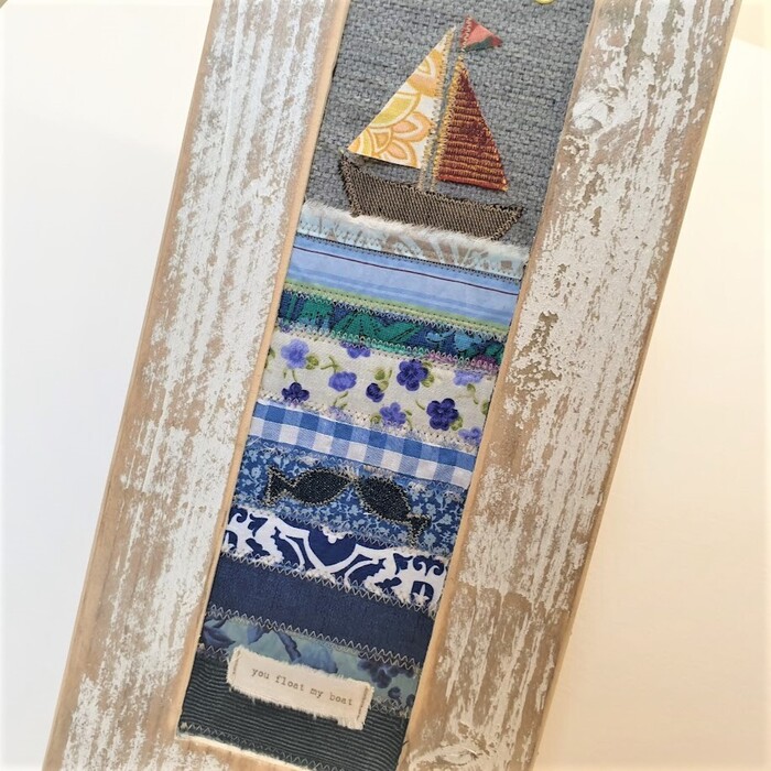 WOODEN FRAME WITH FABRIC SEASCAPE DETAIL
