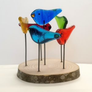 FUSED GLASS FESTIVE BIRDS