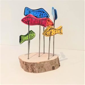 FUSED GLASS FISH ON WOODEN STAND