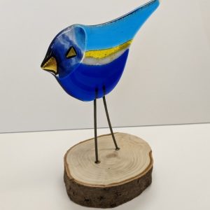 BLUE FUSED GLASS BIRD ON STAND DETAIL