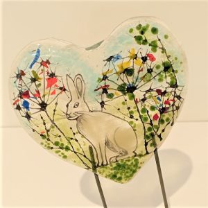 FUSED GLASS HEART WITH HARE DETAIL