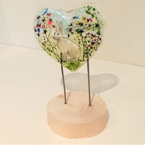 FUSED GLASS HEART WITH HARE