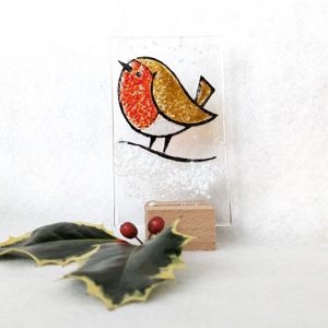 FUSED GLASS ROBIN ON STAND
