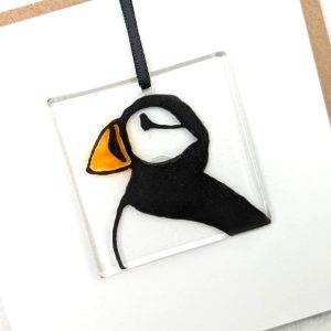 PUFFIN GLASS DECORATION CARD 1