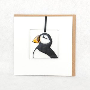 PUFFIN GLASS DECORATION CARD