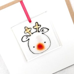 REINDEER GLASS DECORATION CARD 1