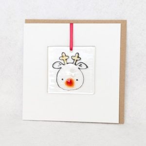 REINDEER GLASS DECORATION CARD