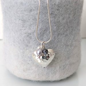 SILVER HEART WITH PEARL CLUSTER PENDANT